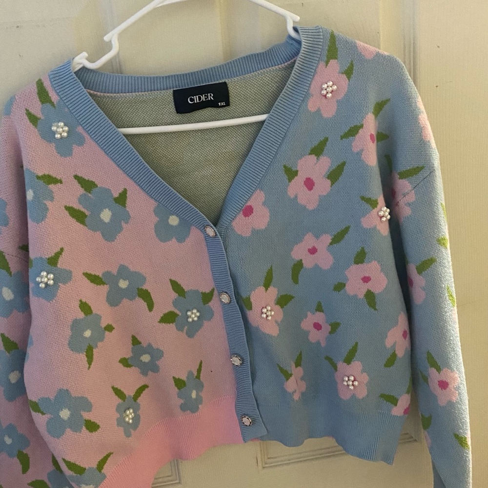 Cider Women's Floral Sweater - Pink and Blue